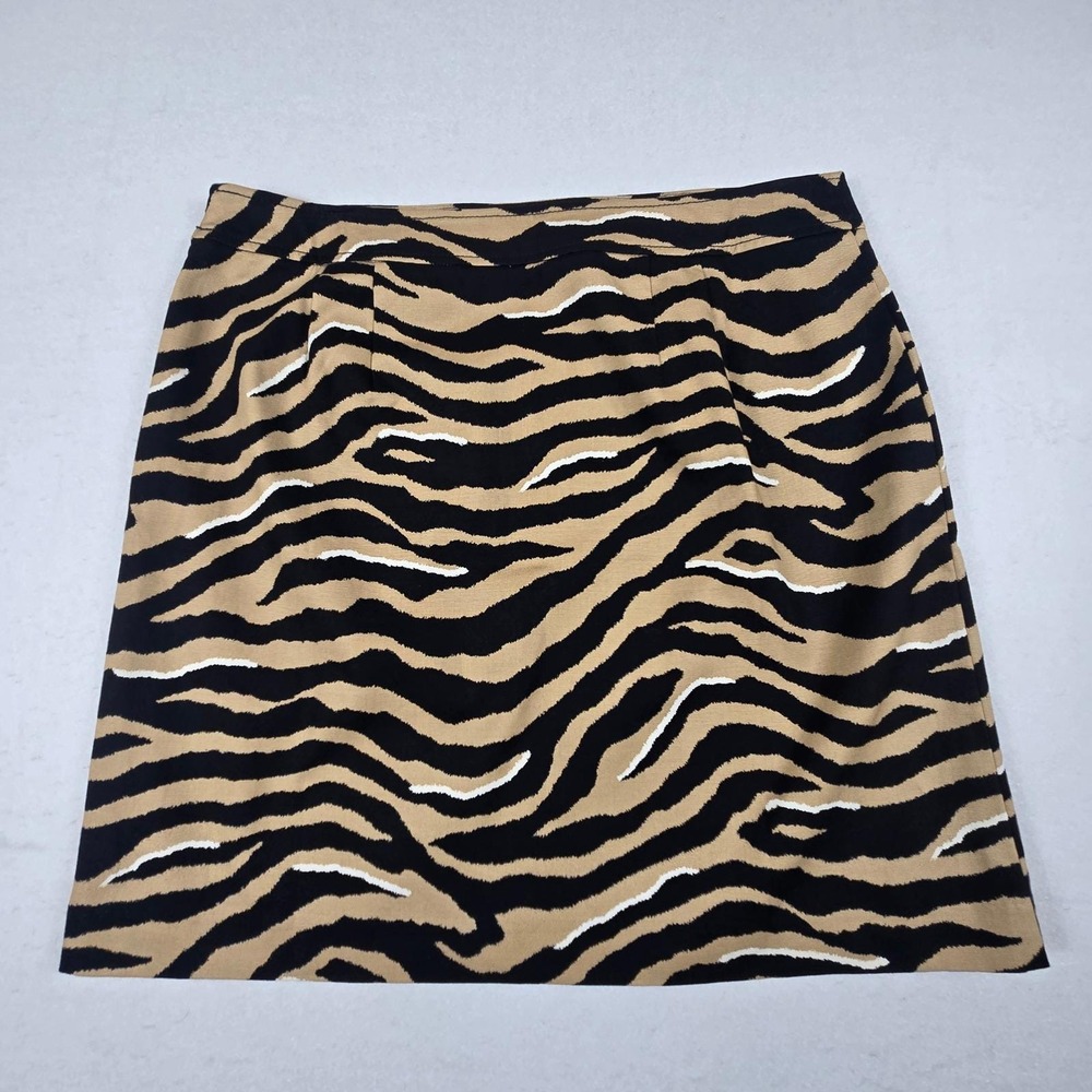 Talbots‎ Mini Skirt Women 12 Tan Zebra Print Cotton Blend A-Line (B9)